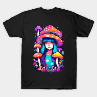 Anime Girl Fly Agaric Magic Design T-Shirt